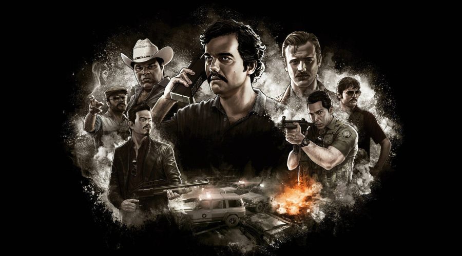 A group of characters for the Narcos personality quiz including Pablo Escobar and Javier Peña.